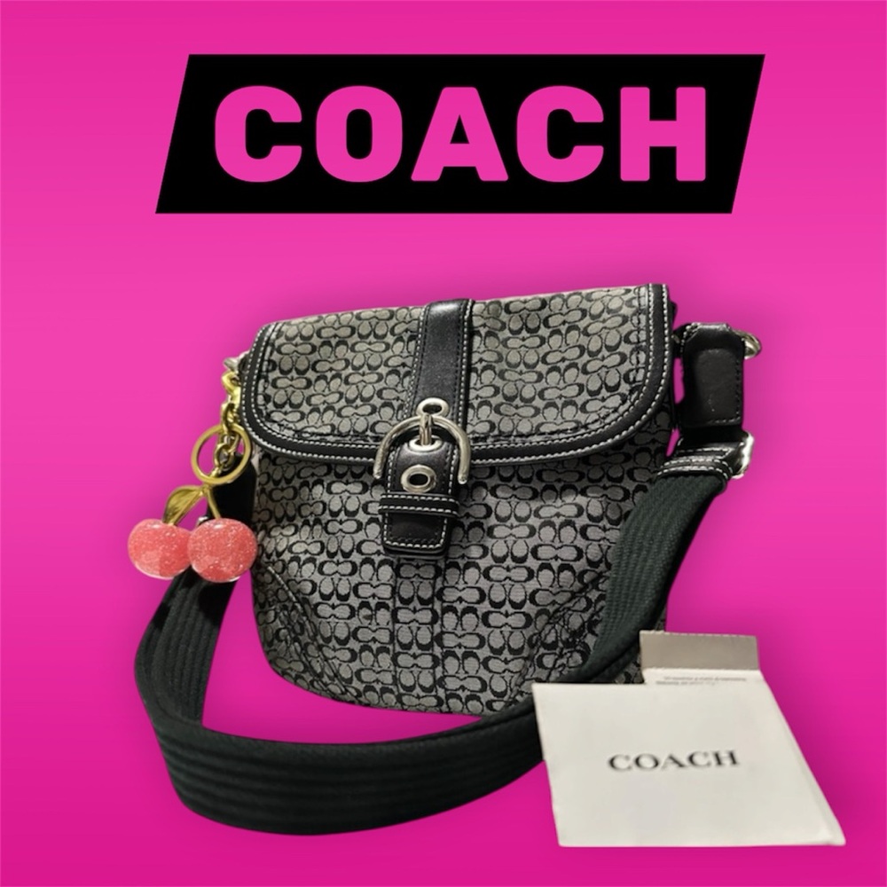 Vintage Coach soho shoulder bag Signature Black and Gray Crossbody Bag - Picture 4 of 15